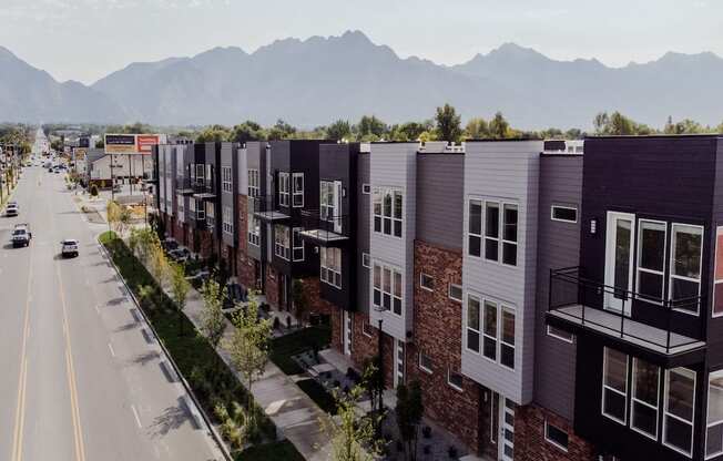 Outside View with Mountains in Background of The Hudson Townhomes Salt Lake City Utah 84106