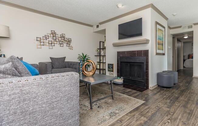 living room with a fireplace