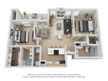 2 beds, 2 baths, 979 sqft, $1,499
