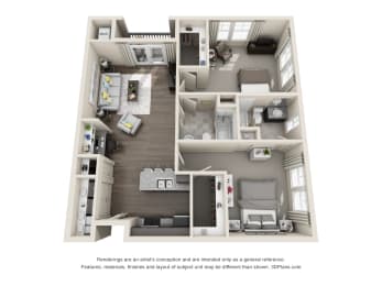 2 beds, 2 baths, 1,038 sqft, $1,491
