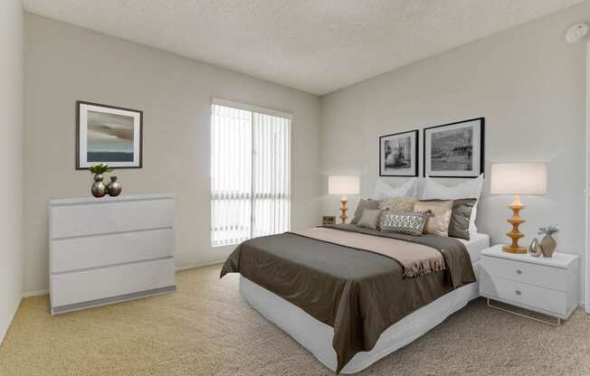 Bedroom decor at Meridian Apartments, Los Angeles, CA, 90066