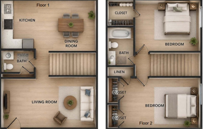 2 beds, 1.5 baths, 1,054 sqft, $1,250