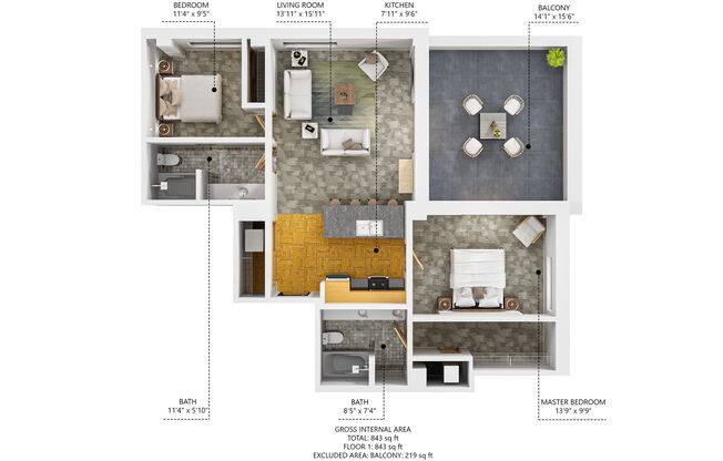 2 beds, 2 baths, 1,000 sqft, $1,200, Unit 601