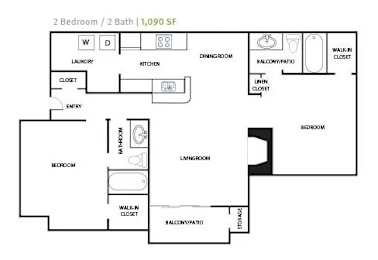 2 beds, 2 baths, 1,090 sqft, $1,863