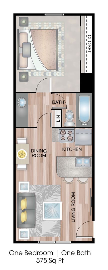 1 bed, 1 bath, 575 sqft, $879