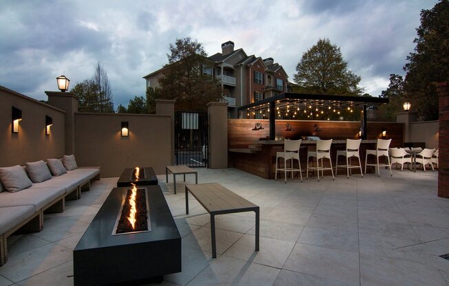 NIght time fire pits with seating around