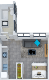 Studio, 1 bath, 530 sqft, $1,714