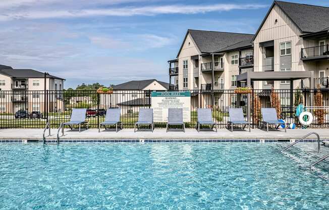 Resort-style swimming pool with baja shelf at Tiburon Ridge in Omaha, NE