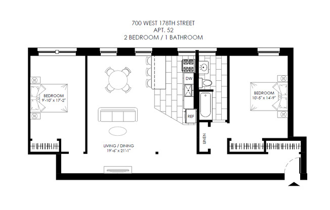 2 beds, 1 bath, 1,066 sqft, $3,100, Unit 52