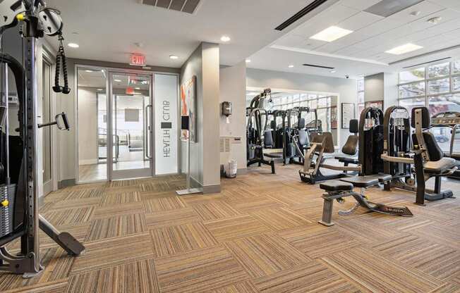 the gym at the flats at big tex apartments