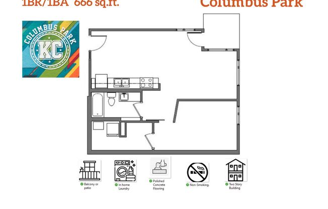 1 bed, 1 bath, 666 sqft, $999, Unit 4-104