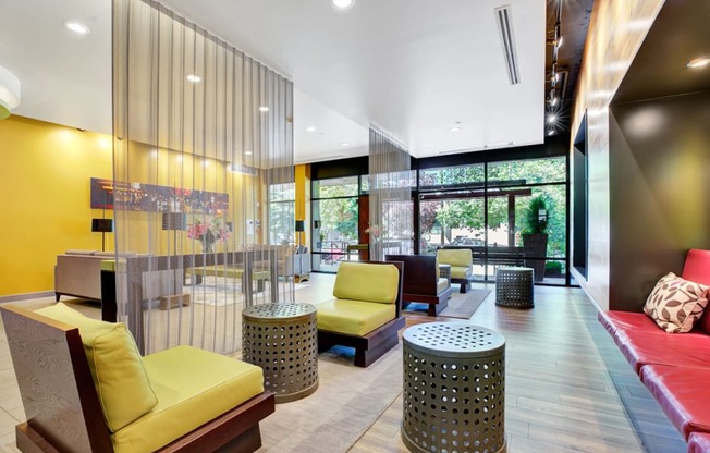 resident lobby at Link + Mural, Seattle, 98126