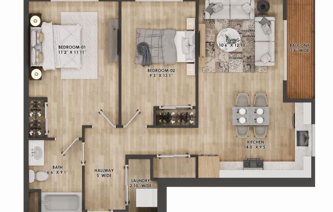 2 beds, 1 bath, 848 sqft, $1,995, Unit 215-STR