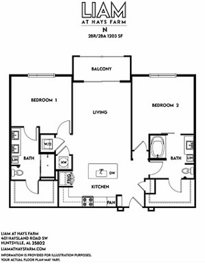 2 beds, 2 baths, 1,203 sqft, $1,721