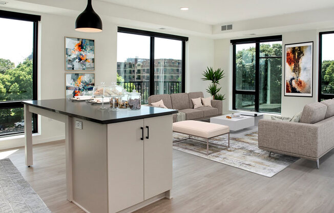Living Room Come Kitchen View at The Hill Apartments, Saint Paul, Minnesota
