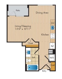 Studio, 1 bath, 508 sqft, $1,720