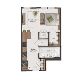 Studio, 1 bath, 525 sqft, $1,169