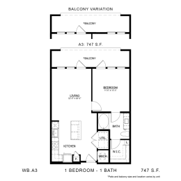 1 bed, 1 bath, 747 sqft, $1,580