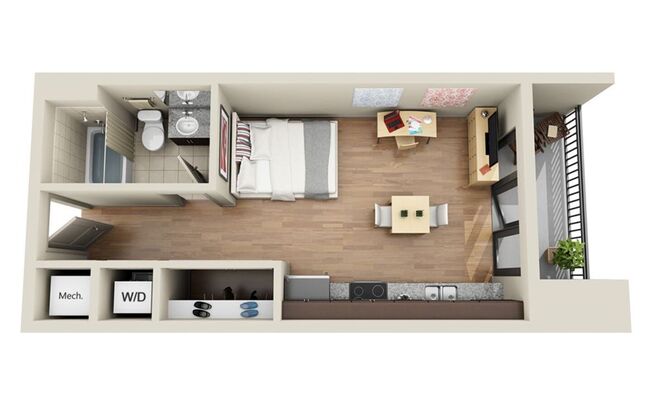 Studio, 1 bath, 360 sqft, $1,299