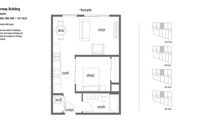 1 bed, 1 bath, 516 sqft, $2,145, Unit 303