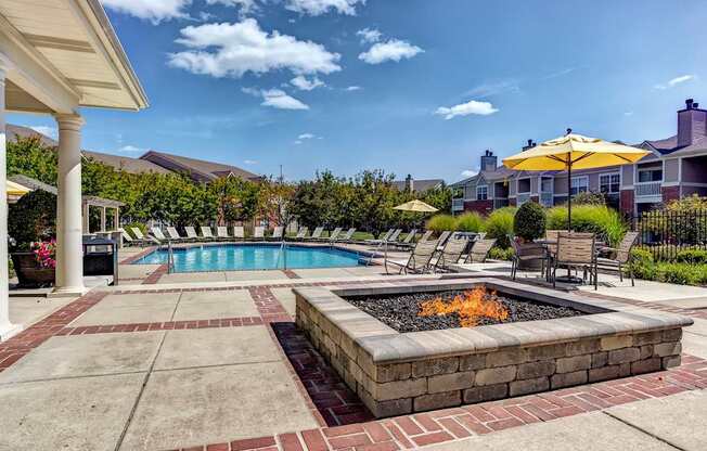 Fire pit near resort style pool