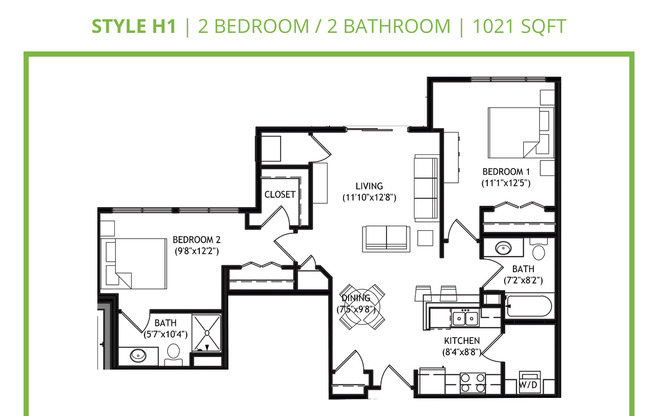 2 beds, 2 baths, 1,021 sqft, $1,520, Unit 419