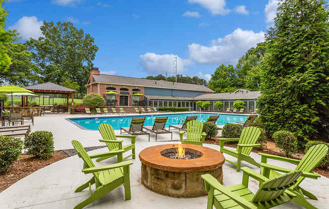 Clubhouse with fire pit and pool