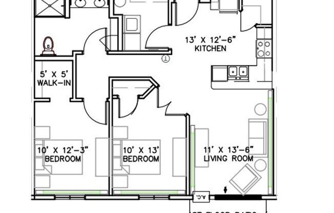 2 beds, 1 bath, 868 sqft, $1,095, Unit 111