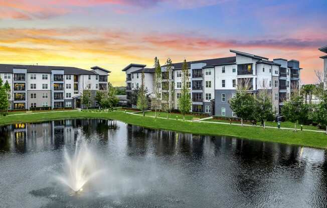 Beautiful Pond With Fountain at Pearce at Pavilion Luxury Apartments, Riverview, FL