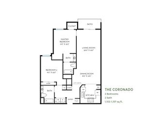 2 beds, 2 baths, 1,077 sqft, $3,735