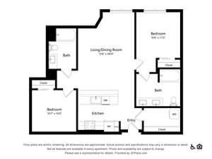 2 beds, 2 baths, 984 sqft, $3,400