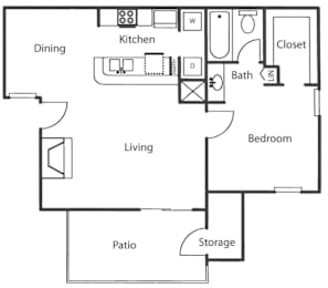 1 bed, 1 bath, 690 sqft, $827