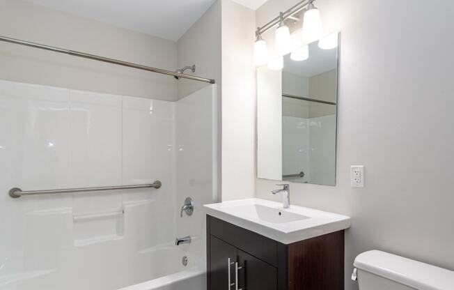 bathroom with bathtub and bright vanity and luxury fittings