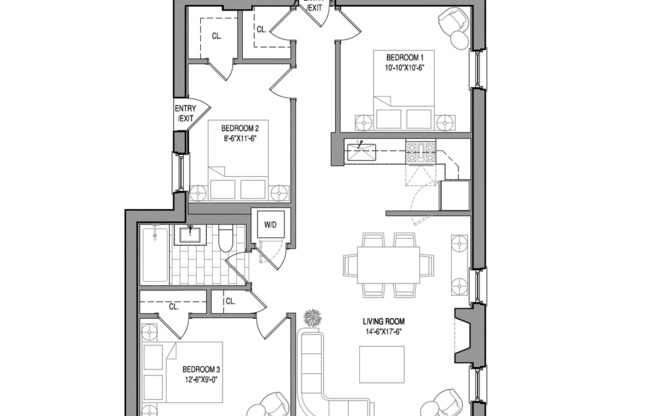 3 beds, 1 bath, 995 sqft, $3,695, Unit 850-1A