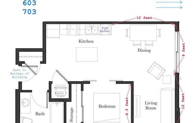 1 bed, 1 bath, 613 sqft, $1,475, Unit 603