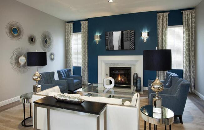 Decorated Living Room With Fireplace And Tv at Hancock Terrace Apartments, Santa Maria, CA