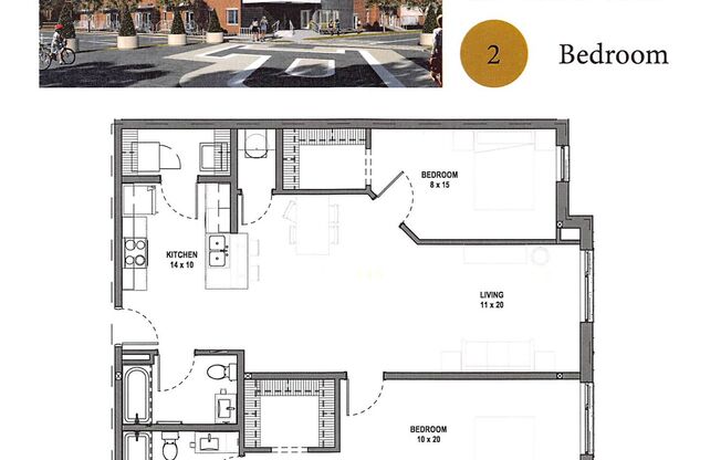 2 beds, 2 baths, 1,208 sqft, $1,600, Unit 509 (2A)