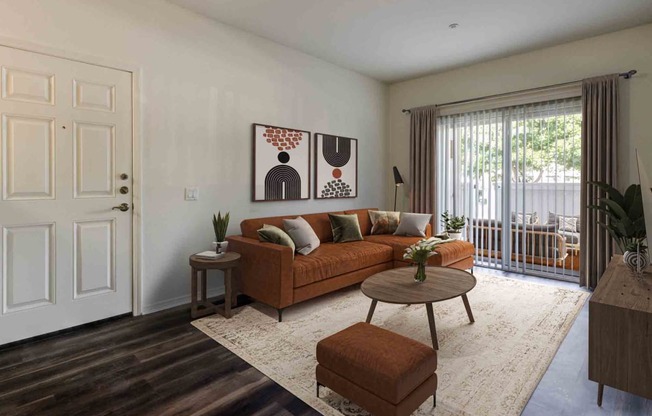 a living room with a couch and a coffee table