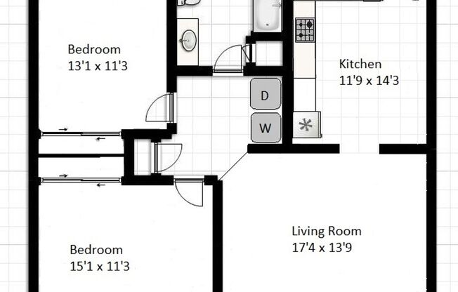 2 beds, 1 bath, 903 sqft, $1,240, Unit M-5