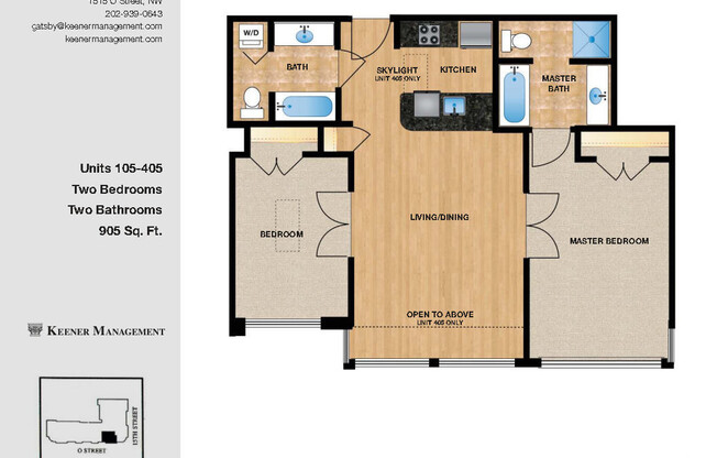 2 beds, 2 baths, 905 sqft, $4,095, Unit 105
