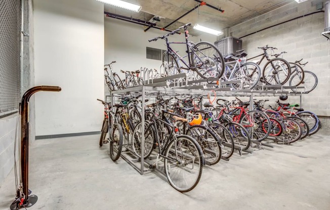 Bike storage and repair area at The Madison at Racine, Chicago, Illinois