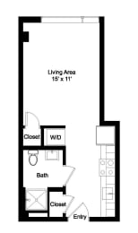 Studio, 1 bath, 416 sqft, $1,249