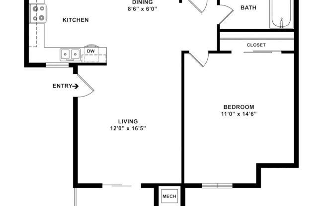 1 bed, 1 bath, 579 sqft, $1,875