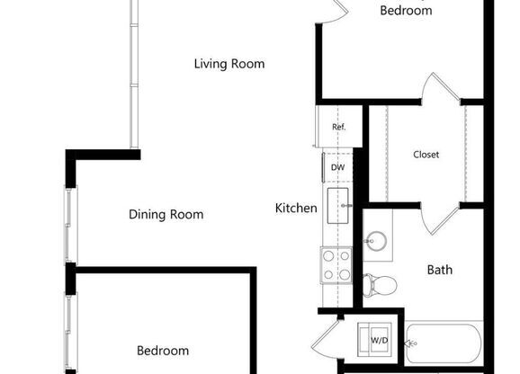 2 beds, 2 baths, 971 sqft, $4,752, Unit 205W