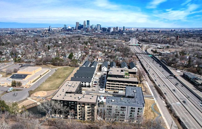 a view of the city from the top of a building