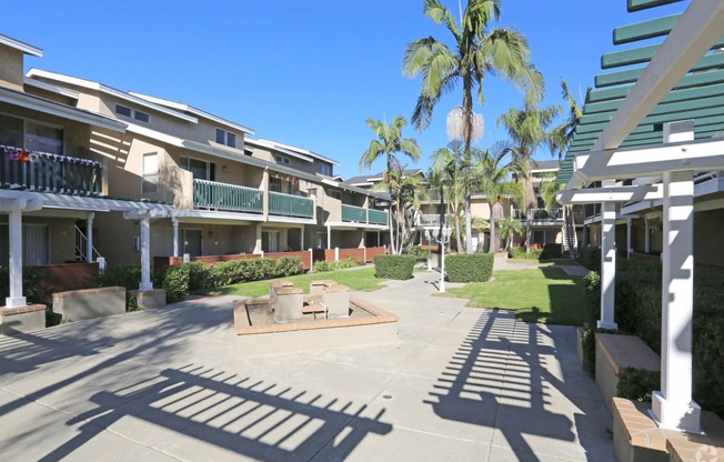 View of courtyard and landscaping in between buildings