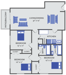 3 beds, 2 baths, 1,200 sqft, $999