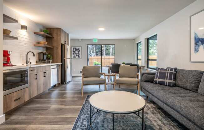 a living room with a couch and a coffee table