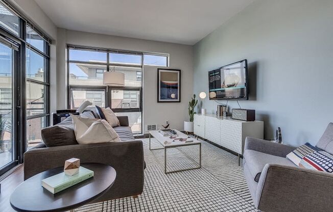 Spacious Living Room With Private Balcony at Equinox, Washington, 98102