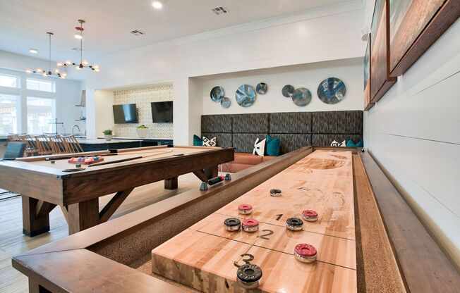 Game Room With Billiards And Shuffleboard at Seville at Clay Crossing, Katy, TX